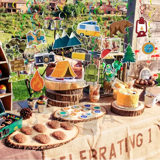 Camping Hanging Swirl Party Decorations 30 Pack Foil Ceiling Hanging Streams Party Supplies Banner Decor for Kids Camping Adventure Bear Birthday Celebrating Party Events Baby Shower Room Wall Decor {3}