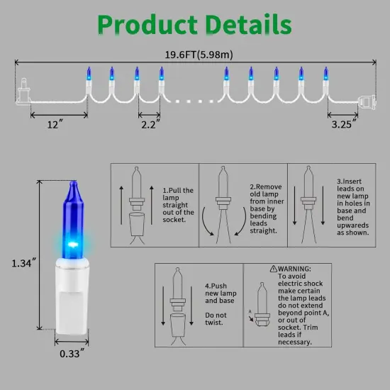Blue Christmas Lights Set 100 Count 19.6 Feet Incandescent Bulb Mini String Lights for Indoor Christmas Tree Garland Birthday Wedding Party Festival Decoration, White Wire {3}