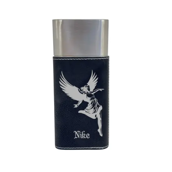 Cigar Case with Cutter - Nike Goddess of Victory - Leather Black/Silver {1}