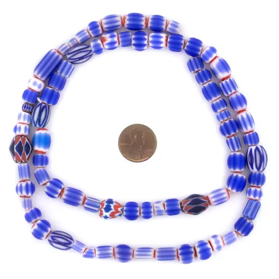 The Bead Chest Light Blue Chevron Beads 5-10mm West Africa African Mixed Glass 24 Inch Strand Handmade {2}