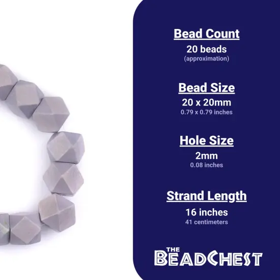 The Bead Chest Light Grey Cornerless Cube Wood Beads: 20mm Diamond Cut Natural Organic Beads for Jewelry Making {4}