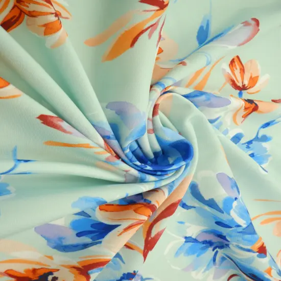 1 Yard DTY Floral Digital Print Fabric, 180 GSM Polyester Spandex Blend 58/60" Width PEACH {2}