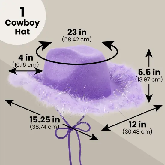 Womens Cowboy Hat - Cute, Fluffy, Sparkly Cowgirl Hat with Feathers for Halloween, Birthday, Bachelorette Party (Purple) {3}