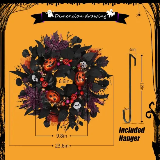 24" Glitter Halloween Wreath - Black {4}