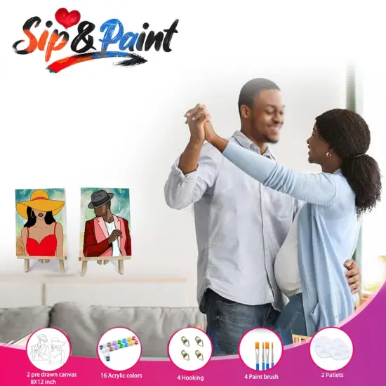 2 Pack Sip and Paint Kit - Date Night Pre Drawn Canvas (8x12) {4}