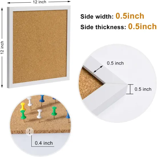 4 Pack Cork Bulletin Board with Push Pins and Wood Clips - 12x12 (White Framed) {4}