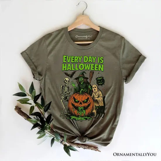 Every Day Is Halloween T-Shirt, Vintage Pumpkin Witch Spooky Tee for Eternal Spook Enthusiasts {7}