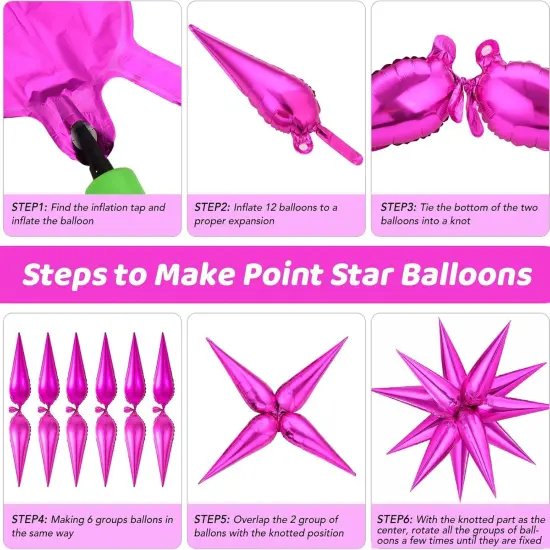 72 PCS Star Foil Balloons(Hot Pink Star Cones, 26 Inch) {6}