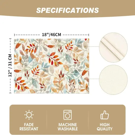 Set of 6 Eucalyptus Fall Placemats Set - 12x18 Inch (Orange/Blue) {5}