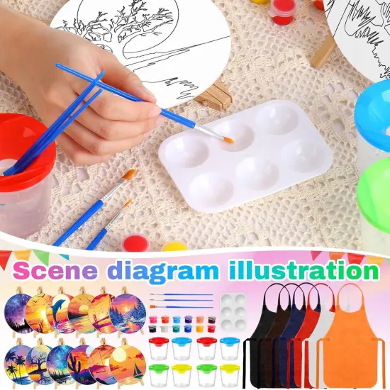 96 Pcs Pre Drawn Canvas Kit for Painting Kids Adults Sip and Paint Kit 5.9 Inch Round Pre Printed Canvas Painting white {4}