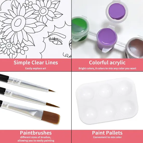 16 Pack Girls Night Sip and Paint Kit - Pre Drawn Canvas with Easels (8" X 10") {5}