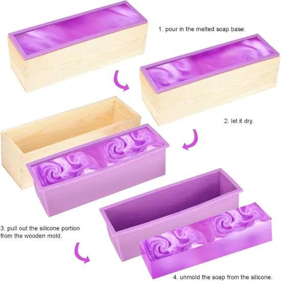 2 PCS 42oz Purple Soap Molds with 2 Lids, Flexible Rectangular Silicone Soap Making Molds Kit with Wood Box, DIY Tool Set for Soap Making Supplies&hellip; {5}