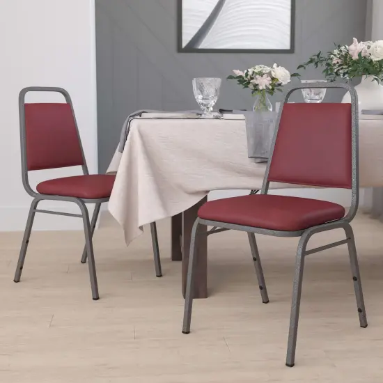 Emma and Oliver 4 Pack Trapezoidal Back Stacking Banquet Chair BurgVinyl/SilverVein {2}