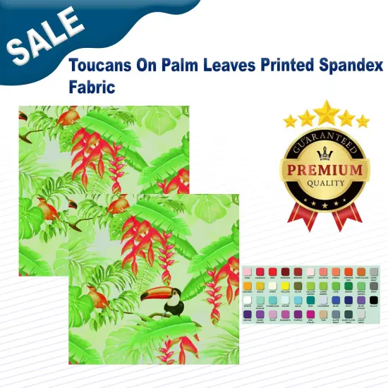 Toucans On Palm Leaves Printed Spandex Fabric {2}