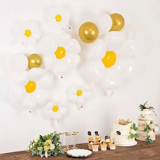 10 White and Yellow Daisy Flower Assorted Mylar Foil BALLOONS Party Decorations {4}
