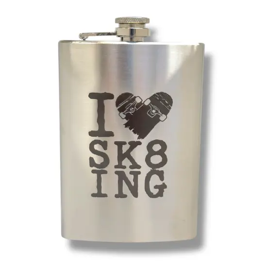 8oz I Love Skating Stainless Steel Flask {1}