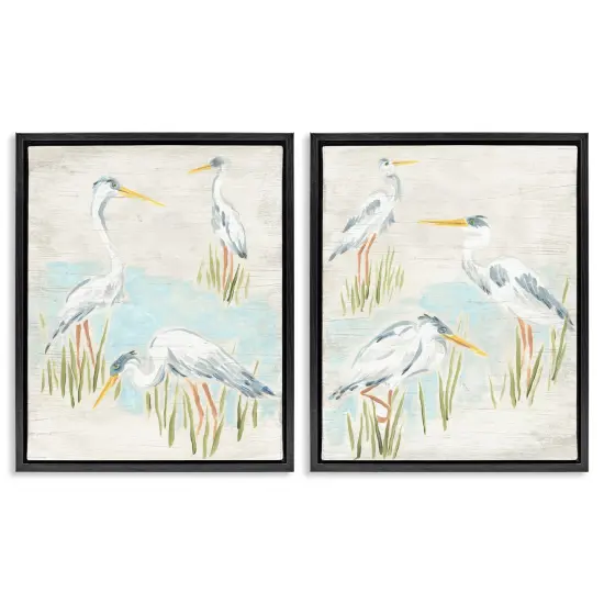 Stupell Industries Cranes in Marsh Pond 2 pc Framed Floater Canvas Wall Art Set Design by June Erica Vess {1}