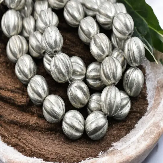 White Washed Antique Silver Round Melon Beads -- Choose Your Size {3}