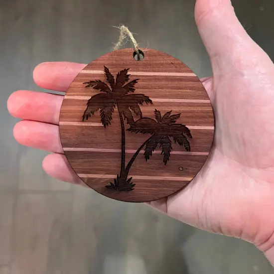 Sunset and Palm Trees - Cedar Ornament {4}