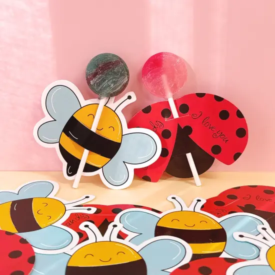 Wrapables Birthday Lollipop Paper Card Candy Holders, Party Supplies, Decorations, Party Favors (100pcs), Ladybugs and Bees {4}