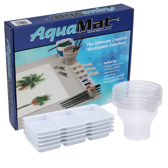 Creative Mark AquaMat Non-Slip Silicone Paint Mat - 23-3/8" x 21-3/8" - 5 Paint Cup Liners & 5 Palette Inserts for Artists, Painters & Crafters, Waterproof Surface Protection Rolls Up For Storage {1}