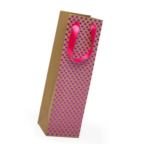 Polka Dot Embossed Wine Tote 4 1/8'' x 4 1/8'' x 14 1/4'' {4}