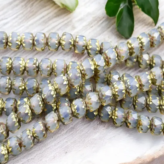 Gold Washed Matte Gray Crystal Opaline Picasso Cathedral Beads {5}