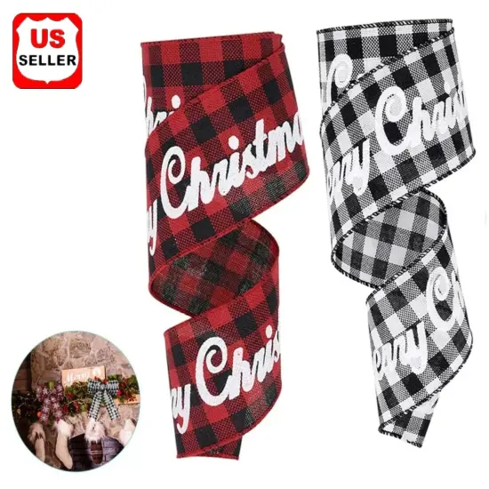 2 Rolls Christmas Ribbon Gingham Wrapping Ribbon Christmas Ribbon for Crafts {4}