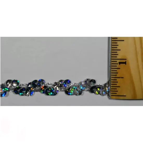 Kitcheniva 3/8" Cupped Sequin Braided Trim Silver Hologram Crafts {3}