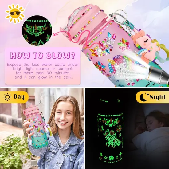 Glow in The Dark Decorate Your Own Water Bottle Kit,Unicorn Toy Gift for 4-6-8-10-12 Year Old Girl,Craft Toy for Age 3 4 5 6 7 8 9 10 Girl,Kid Teen Water Bottle Sticker for School Christmas Birthday {2}