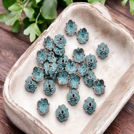 *100* 10mm Copper Patina Bead Caps {1}