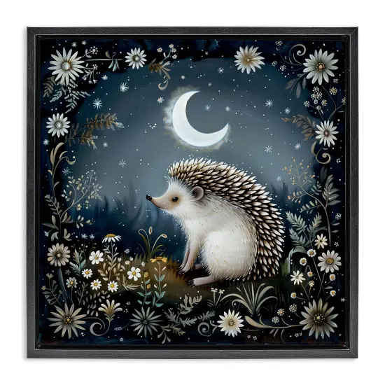 Stupell Industries Hedgehog Under Forest Moon Framed Floater Canvas Wall Art Design by The Dutch Lady {7}