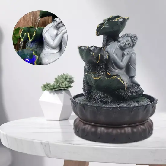 Buddhism Handmade Buddha Fountain Resin Statue with 4 Colors Lamp 110V {4}
