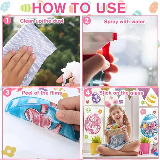 DIYDEC 6 Sheets Easter Window Clings Large Easter Eggs Window Decals Oil Painting Eggs Flowers Stickers for Home Office School Decor Spring Glass Window Decoration {5}