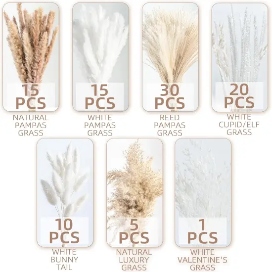 96PCS Natural Dried Pampas Grass Boho Home Decor Bouquet Phragmites Dried Flowers Bouquet {4}