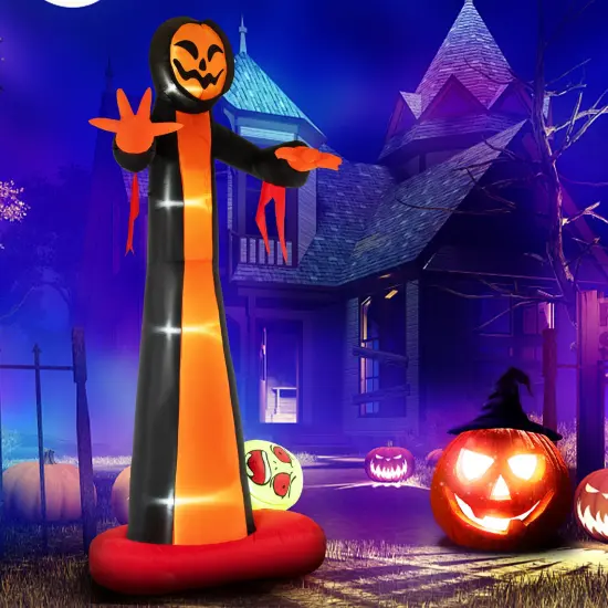 12 Feet Inflatable Grim Reaper Ghost with Built-in LED Lights and Scary Skull {3}