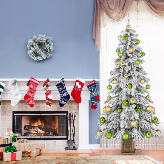 6 Feet Artificial Xmas Tree with 589 Flocked Branch Tips and 48 Xmas Balls {3}