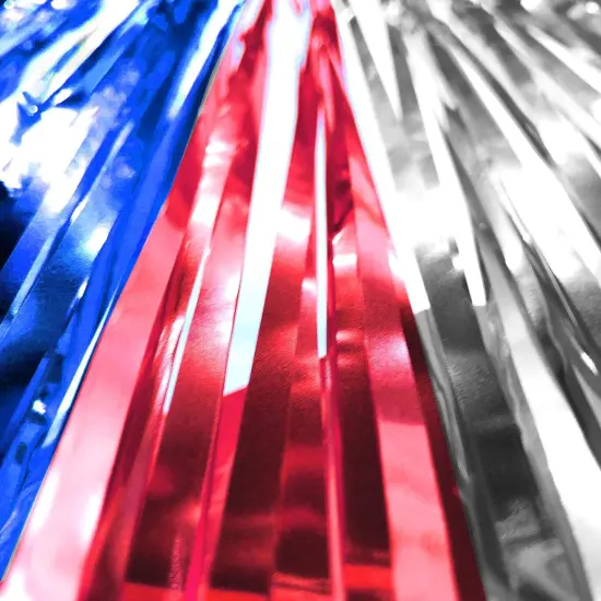 Red White Blue Patriotic Party Tinsel Foil Fringe Curtains - American USA Theme Birthday Party 4th of July Independence National Day Party Metallic Foil Curtains Photo Booth Backdrops Decorations, 4pc {3}
