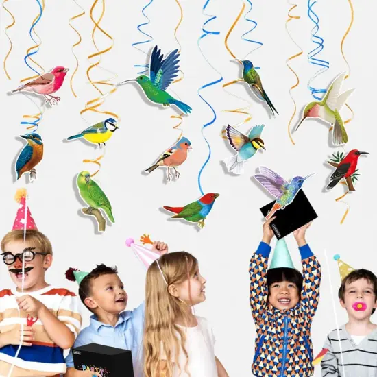 Bird Party Decorations Bird Ceiling Decorations Hummingbird Hanging Swirls 24pcs Hawaiian Summer Rainforest Bird Hanging Streamers Decors {4}