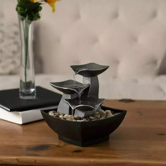 Tabletop Water Fountain Raku Bowls Waterfall Effect River Rocks Soothing Sound {4}