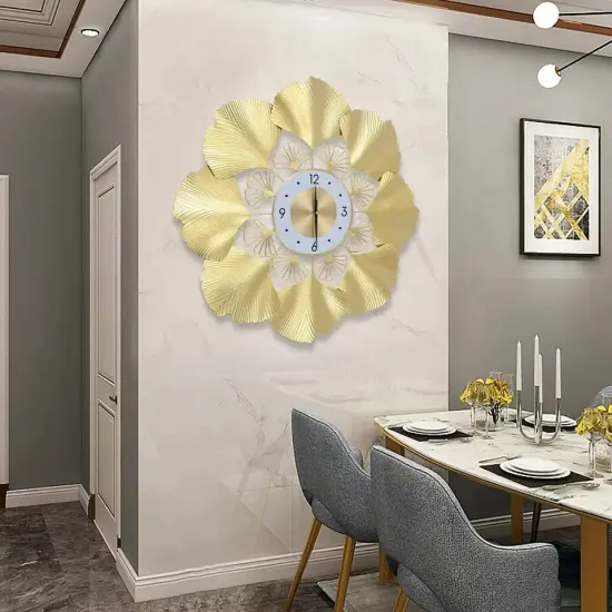 70cm Gold Round Ginkgo Biloba Wall Clock Large Wall Watch Living Room Home Decor {3}