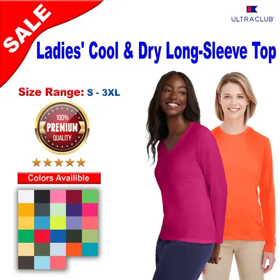 UltraClub&reg; Ladies Cool & Dry Performance Long-Sleeve Top Bright Orange {2}
