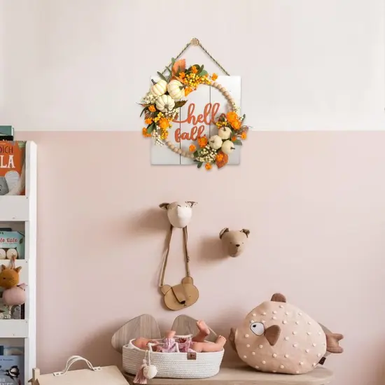 Hello Fall Sign Wreath for Front Door (Orange) {3}