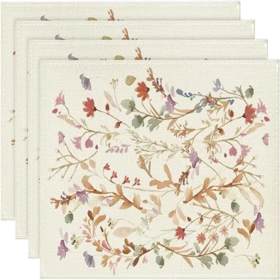 Set of 4 Floral Leaves Fall Placemats - 12x18 Inch (Brown) {1}