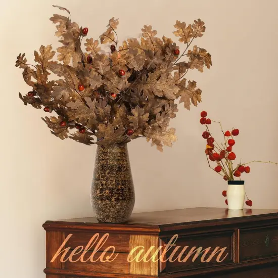 Artificial Oak Faux Fall Leaves with Acorn {3}