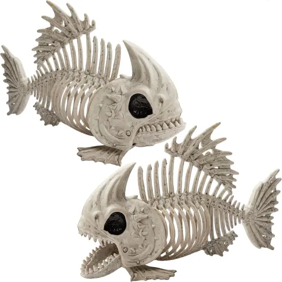 2 PCS 9.5 Halloween Posable Fish Skeleton Decor {1}