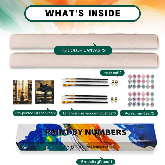 2 Pack Black Cat Paint by Numbers Kit - 16x20 Inch {4}