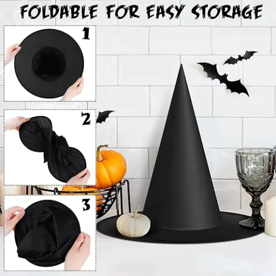 14 PCS Witch Hats with 32 3D Bat Stickers & 328 FT Hanging Rope &ndash; Halloween Decorations {3}