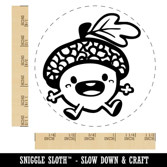 Chibi Baby Acorn Cute Oak Tree Leaf Self-Inking Rubber Stamp Crafting Planners Black {1}