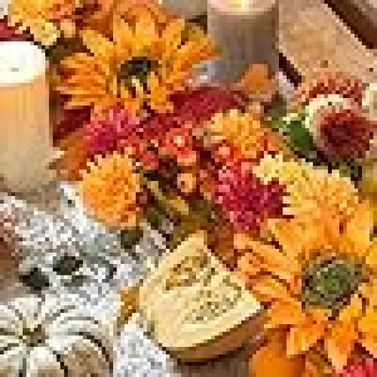 Artificial Sunflower Autumn Garland with Small Pumpkins {4}